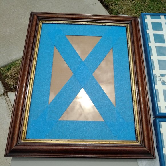 ANTIQUE BROWN STAINED WOOD FRAME WITH DISTRESSED GOLD INNER EDGE AND GLASS - Picture 2 of 6